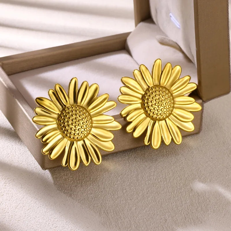 1 Pair Exaggerated Sunflower 304 Stainless Steel Ear Studs
