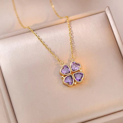 Wholesale Jewelry Vacation Classic Style Heart Shape Titanium Steel Zircon Inlay Pendant Necklace cable chain
