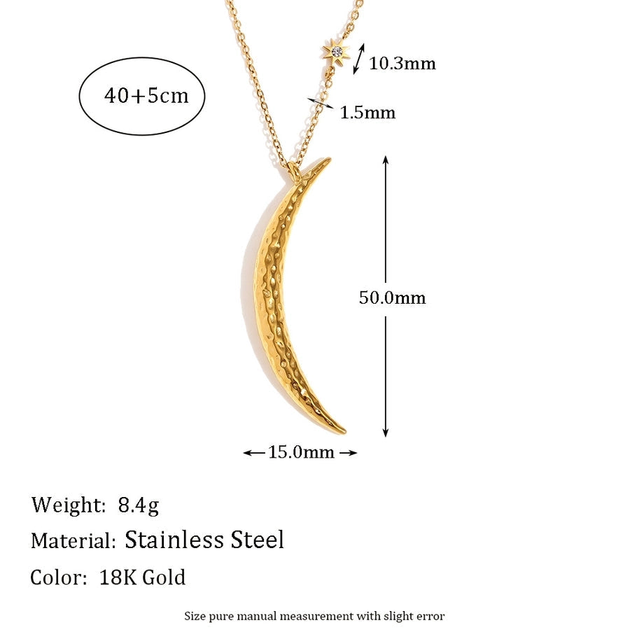 Jewelry Retro Star Moon 304 Stainless Steel Rhinestones 18K Gold Plated Plating Inlay Pendant Necklace