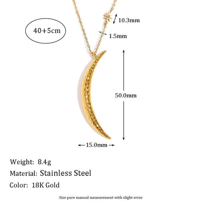 Jewelry Retro Star Moon 304 Stainless Steel Rhinestones 18K Gold Plated Plating Inlay Pendant Necklace