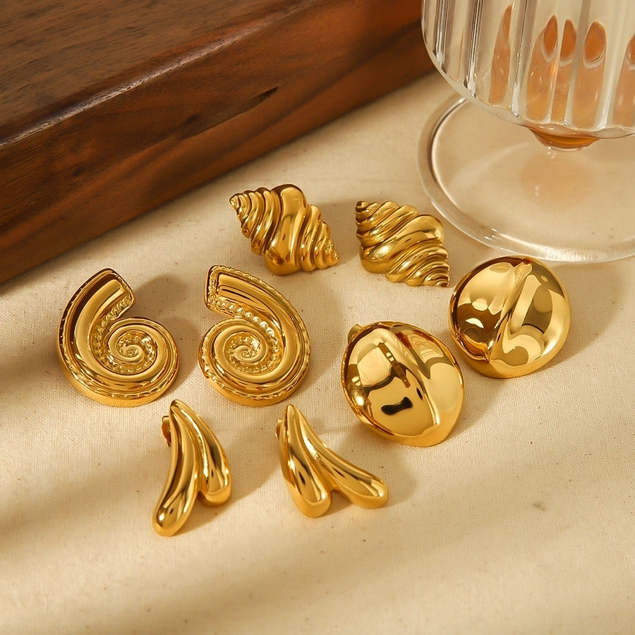 1 Pair IG Style Geometric Conch Croissant Polishing Plating 304 Stainless Steel 18K Gold Plated Ear Studs