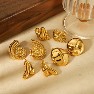 1 Pair IG Style Geometric Conch Croissant Polishing Plating 304 Stainless Steel 18K Gold Plated Ear Studs