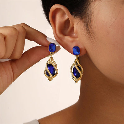 1 Pair Vintage Style Simple Style IG Style Geometric Inlay Copper Copper Alloy Gem Drop Earrings