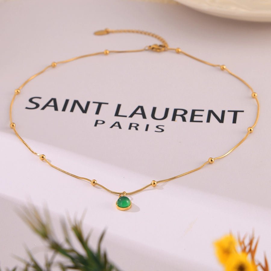 Jewelry Modern Style Commute Round 316 Stainless Steel  Titanium Steel Glass Stone Inlay Pendant Necklace Necklace