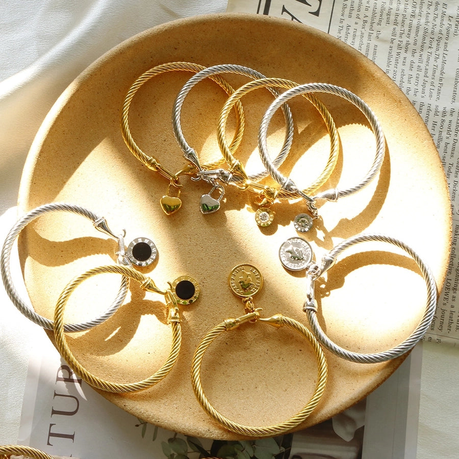 Marine Style Starfish Heart Shape Shell Titanium Steel Bangle In Bulk