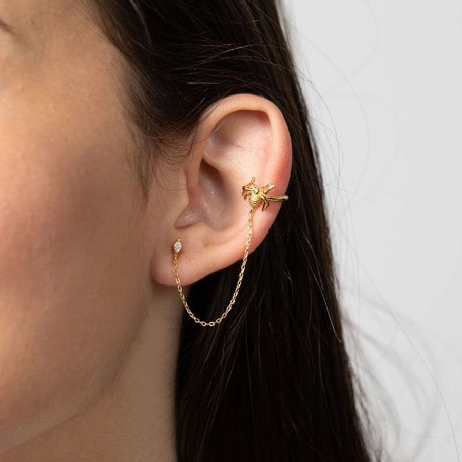 1 Pair Halloween IG Style Spider Chain Inlay Copper Zircon Gold Plated Ear Studs