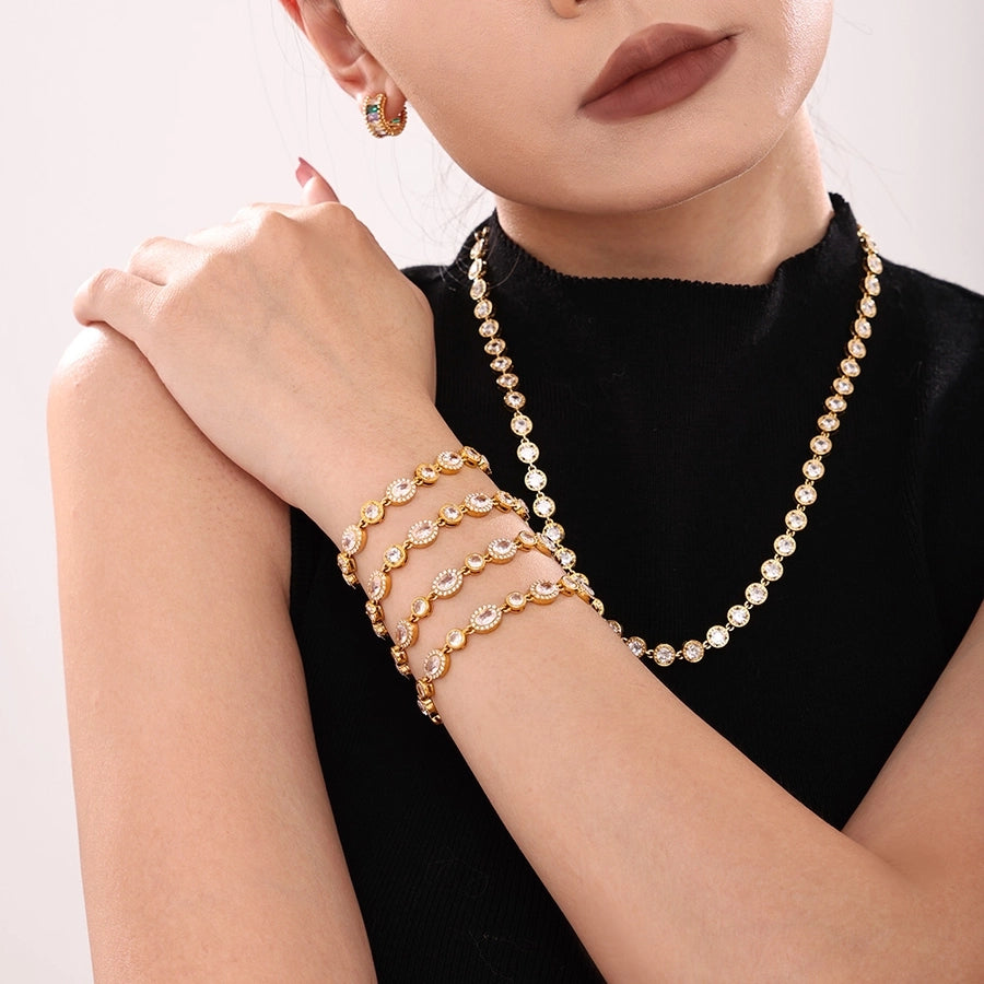 Elegant Luxurious Geometric 304 Stainless Steel 18K Gold Plated Zircon  Bracelets In Bulk