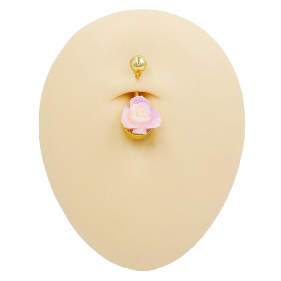 1 Piece Belly Rings Punk Simple Style Artistic Maple Leaf Rose 316 Stainless Steel  Alloy Epoxy Acrylic Rhinestones 18K Gold Plated