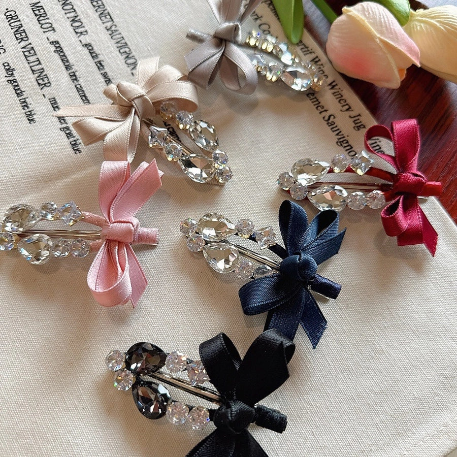 Korean Dongdaemun Hair Accessories Elegant Sweet Bow Rhinestone Hairpin Fashion Bangs Clip Side Clip Women's Side Hairpin