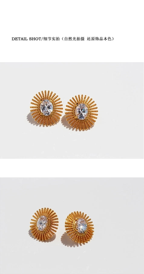 1 Pair Elegant Cute Solid Color Inlay Brass Zircon 24K Gold Plated Ear Studs