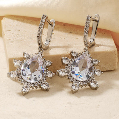 1 Pair Elegant Shiny Korean Style Geometric Water Droplets Flower Inlay Copper Glass Zircon K Gold Plated Rhodium Plated Ear clip