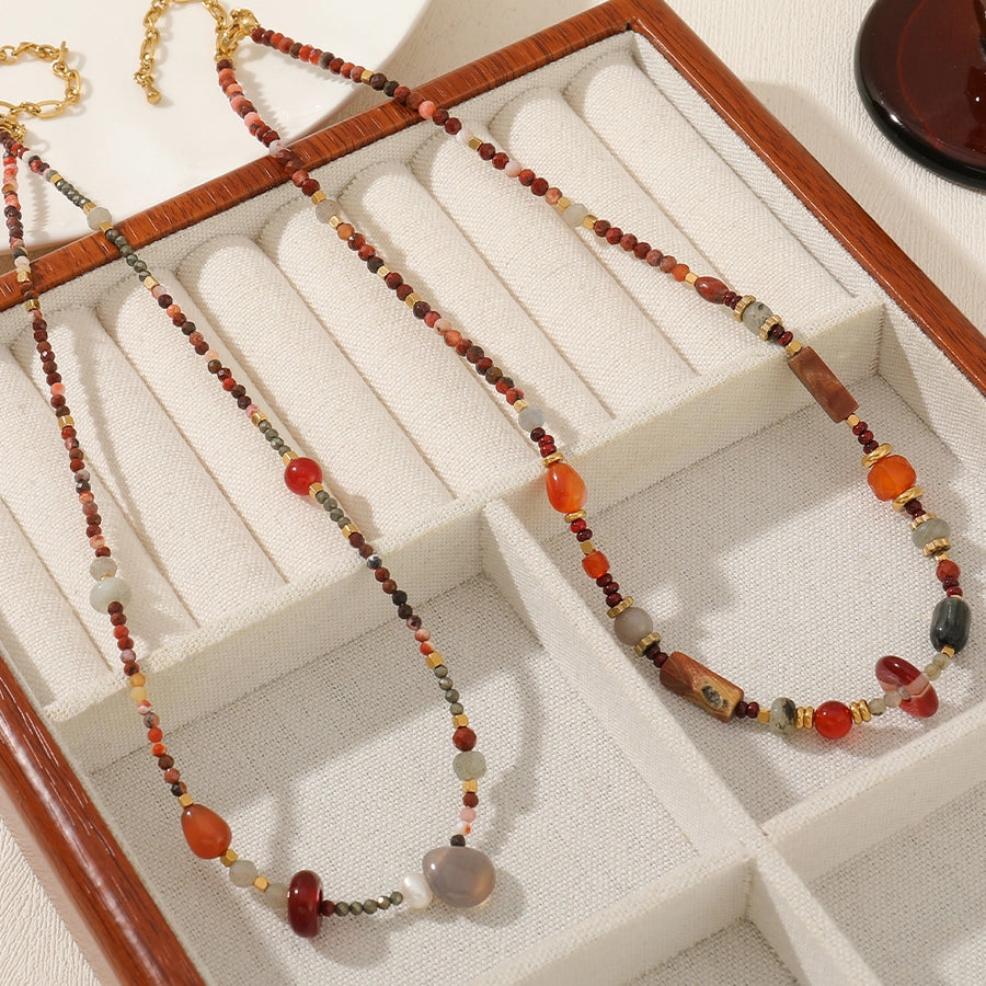 Casual Cute Commute Irregular 304 Stainless Steel natural stone Beaded Chain Necklace In Bulk