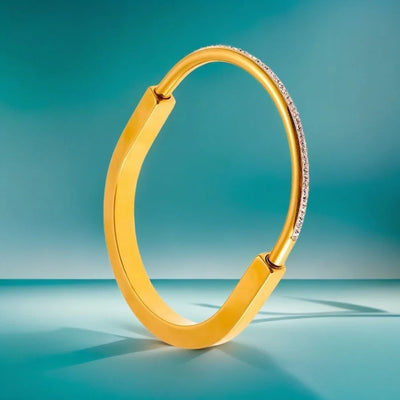 Elegant Simple Style Round Titanium Steel 18K Gold Plated Rhinestones Bangle In Bulk