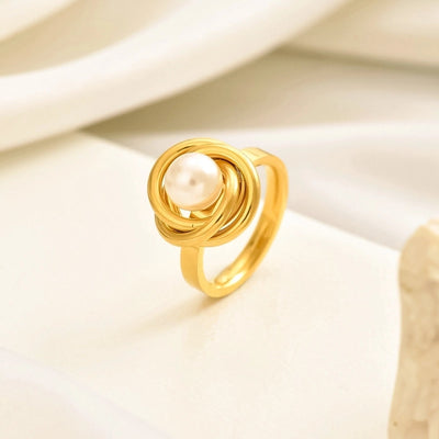 Jewelry Elegant Simple Style Geometric 304 Stainless Steel Artificial Pearls 14K Gold Plated Polishing Plating Inlay Rings Earrings Necklace