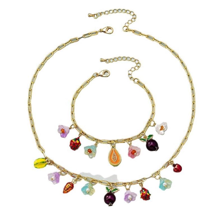 Jewelry IG Style Sweet Fruit Flower Copper Irregular Bracelets Necklace