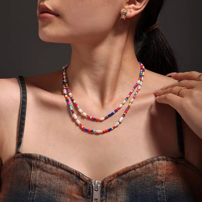 Jewelry Elegant Vacation Geometric 304 Stainless Steel Natural Freshwater Pearl 18K Gold Plated Beaded Necklace