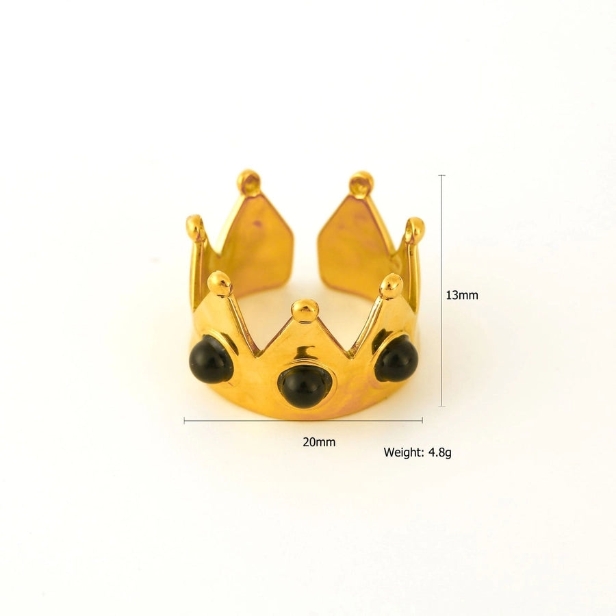 Jewelry Elegant Classic Style Crown 304 Stainless Steel Natural Stone Inlay Open Rings