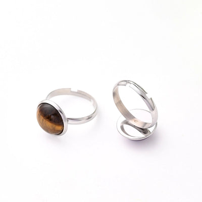 Jewelry Casual Simple Style Round Solid Color 304 Stainless Steel Natural Stone Crystal Polishing Inlay Adjustable Ring