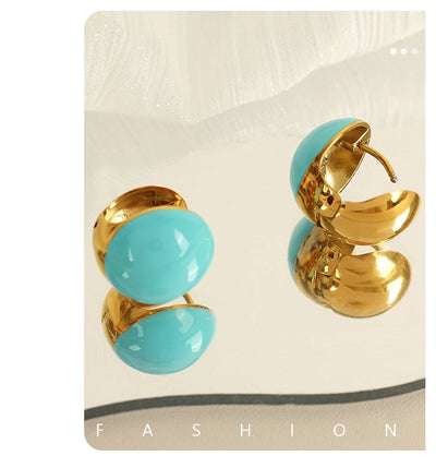 1 Pair IG Style Simple Style Round Enamel 304 Stainless Steel 18K Gold Plated Stainless Steel Earrings