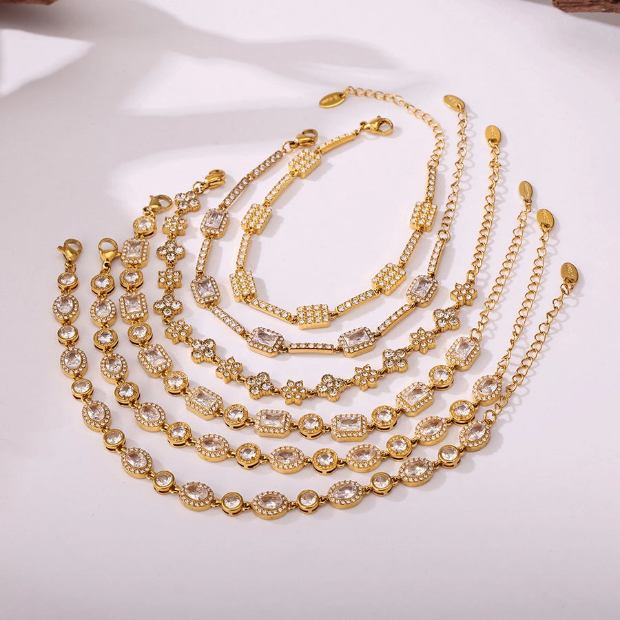 Elegant Luxurious Geometric 304 Stainless Steel 18K Gold Plated Zircon  Bracelets In Bulk