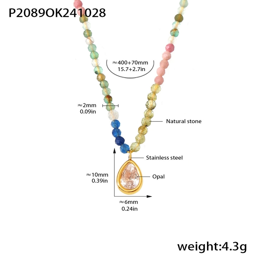 Elegant Water Droplets 304 Stainless Steel natural stone 18K Gold Plated Opal Beaded Chain Pendant Necklace In Bulk