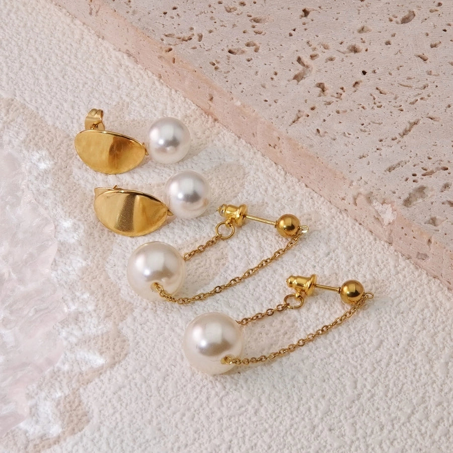 2 Pieces Set Elegant Sweet Simple Style Round Plating 304 Stainless Steel 18K Gold Plated Ear Studs