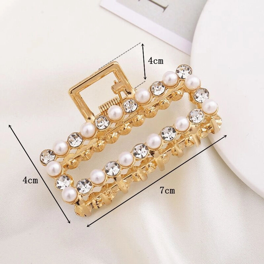 simple style solid color alloy inlay rhinestones hair claws 1 piece