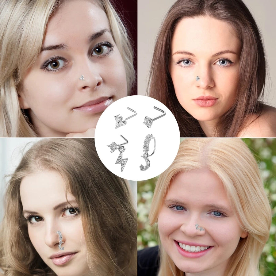 1 Set Nose Rings & Studs Y2K Shiny Star Butterfly Lightning 201 Stainless Steel Copper Inlay Zircon Nose Rings & Studs