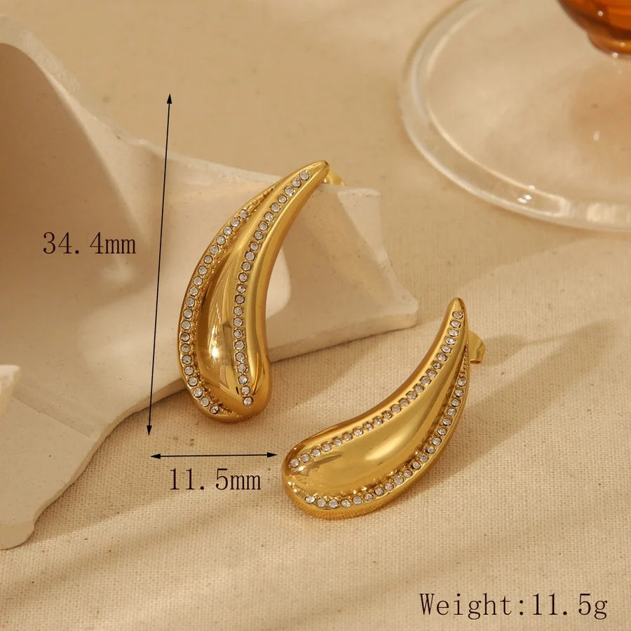 1 Pair French Style Commute Water Droplets Plating Inlay 304 Stainless Steel Zircon 18K Gold Plated Ear Studs