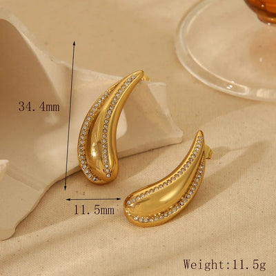 1 Pair French Style Commute Water Droplets Plating Inlay 304 Stainless Steel Zircon 18K Gold Plated Ear Studs
