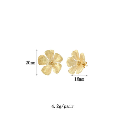 1 Pair IG Style Retro French Style Flower Petal Flowers Copper 24K Gold Plated Ear Studs