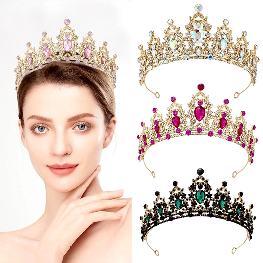 glam luxurious lady crown alloy plating inlay zircon crown