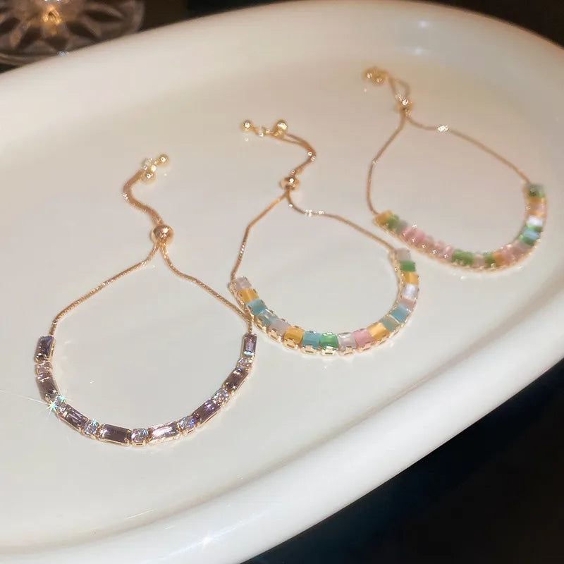 sweet colorful rectangle copper inlay zircon bracelets