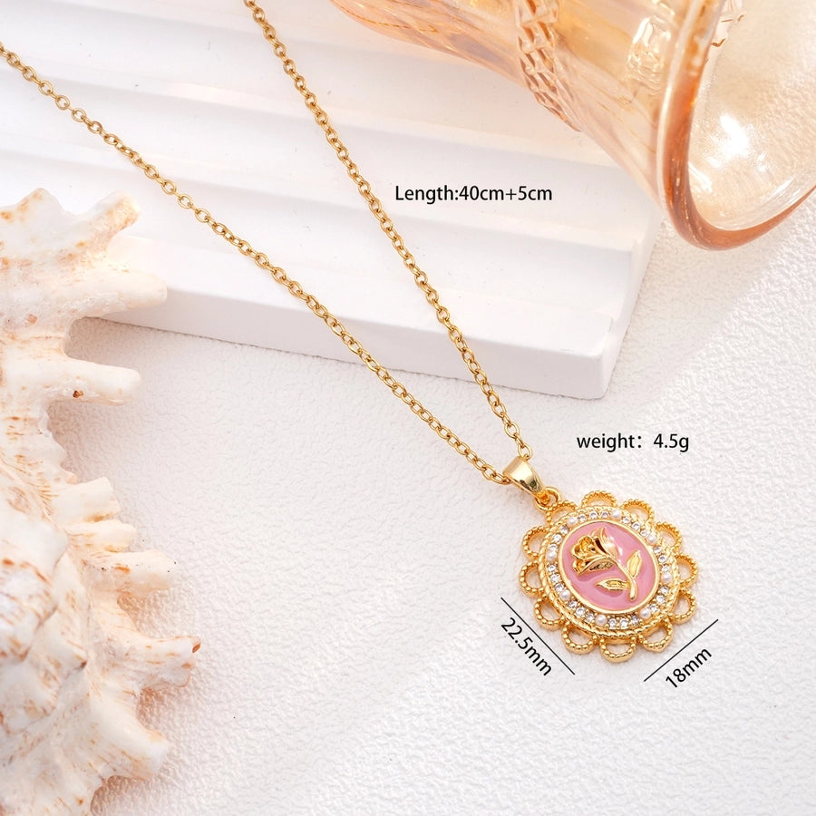 Jewelry Glam Lady Sexy Rose 304 Stainless Steel Copper Pendant Necklace