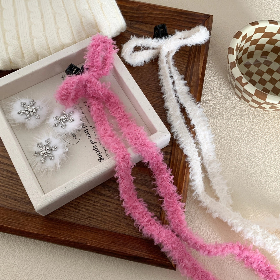 Women's Korean Style Bow Knot Flannel Hair Claws