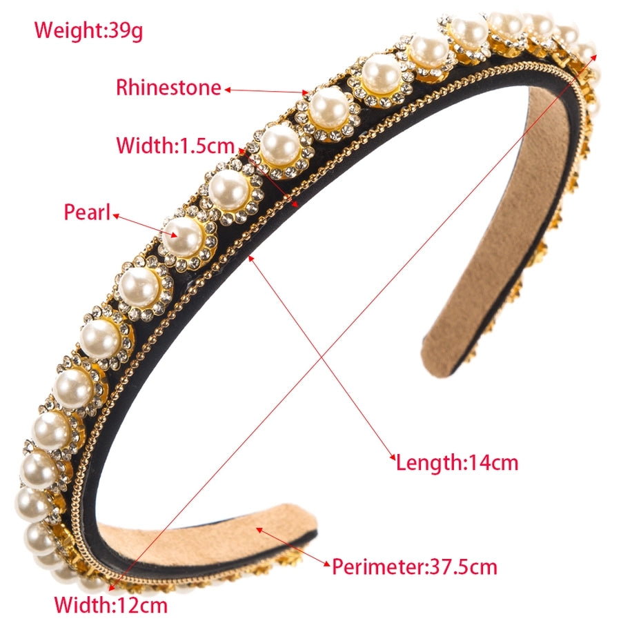 Women's Elegant Glam Round Imitation Pearl Cloth Inlay Rhinestones Hair Band