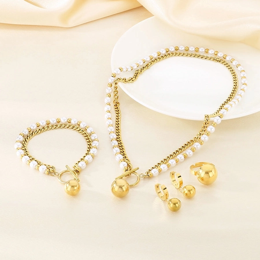 Fashion Retro Stainless Steel Double-Layer Stacked Three-Dimensional Love Pendant Four-Piece Set