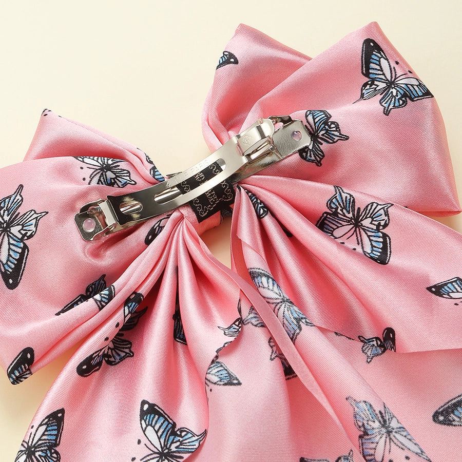 streamer french chiffon butterfly print head ring horsetail bow hair ring