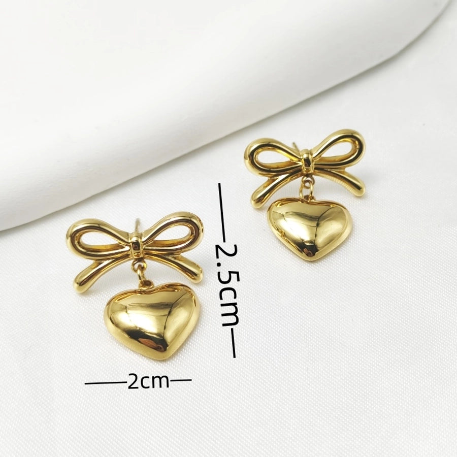 1 Pair Casual Classic Style Heart Shape Bow Knot 304 Stainless Steel 18K Gold Plated Drop Earrings