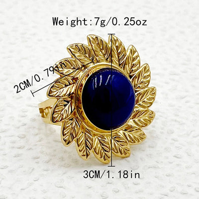 Jewelry Modern Style Sweet Round Sun Flower 304 Stainless Steel Natural Stone 14K Gold Plated Enamel Plating Open Rings