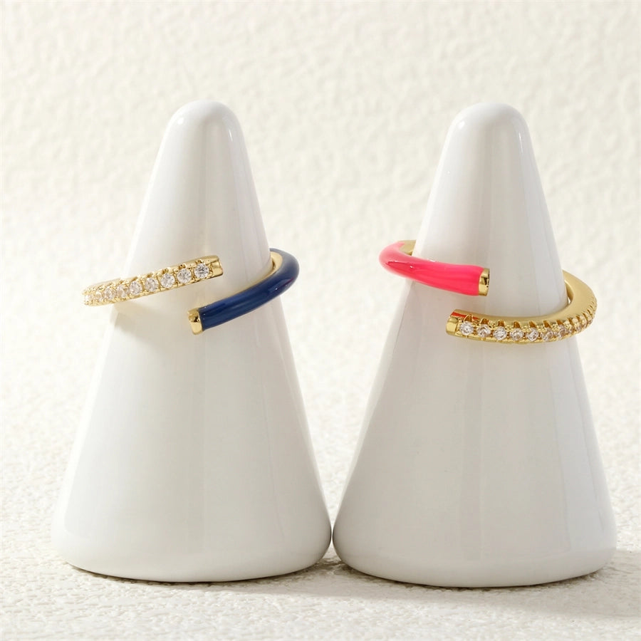 Jewelry Classic Style Geometric Lines Copper Zircon Enamel Rings