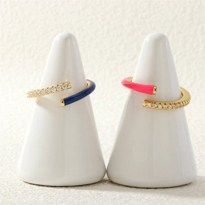 Jewelry Classic Style Geometric Lines Copper Zircon Enamel Rings