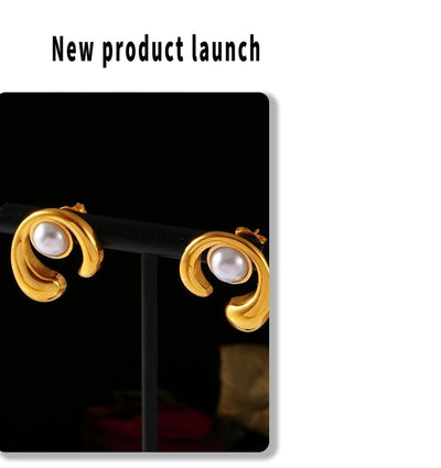 1 Pair Elegant Simple Style Streetwear C Shape Round Plating Inlay 304 Stainless Steel Artificial Pearls Ear Studs
