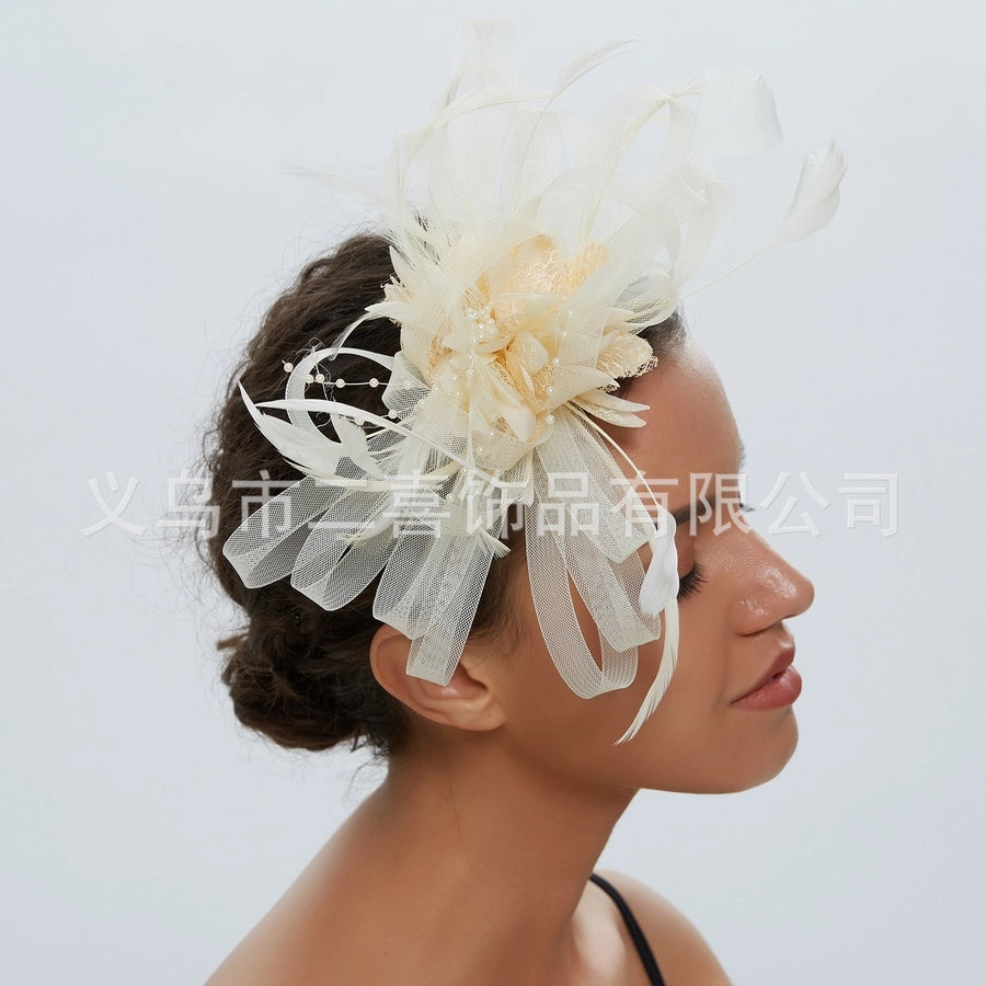 fashion feather bridal mesh top hat accessories hairband