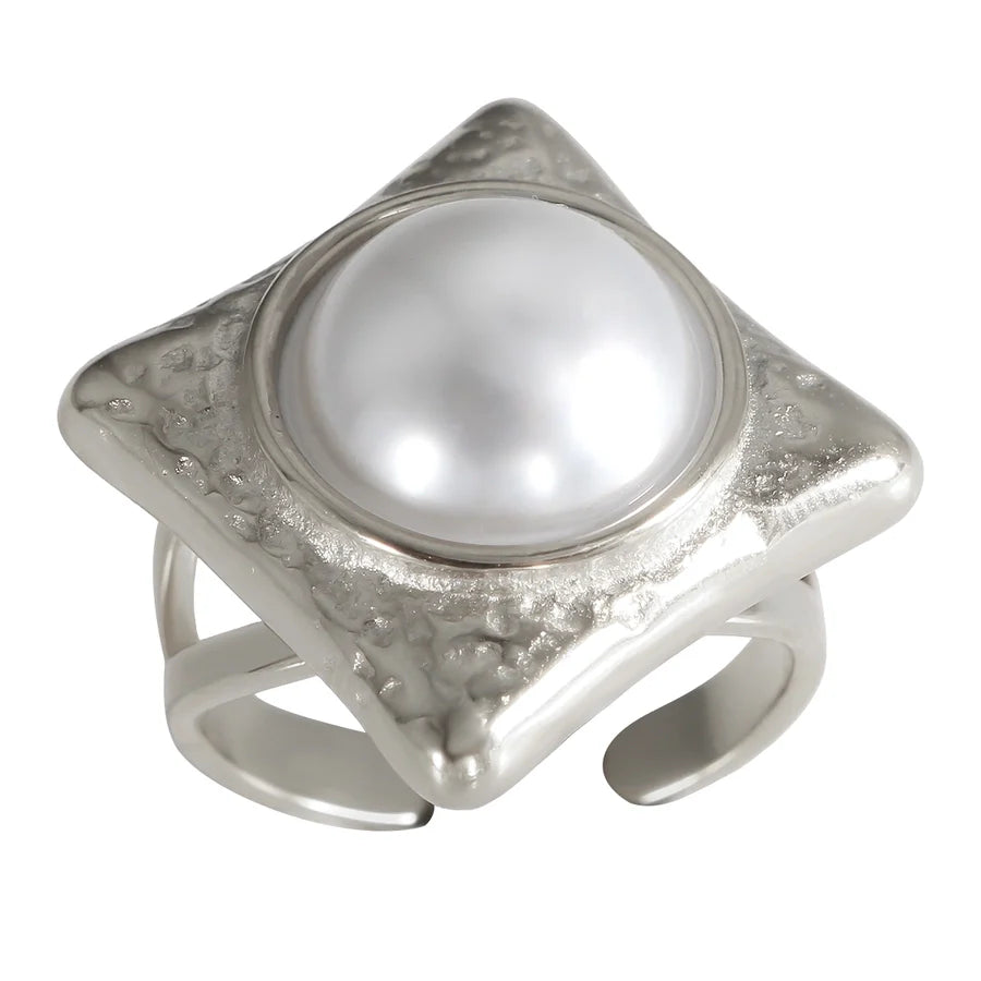 Jewelry IG Style Simple Style Commute Rhombus 304 Stainless Steel Pearl Inlay Rings Earrings Necklace