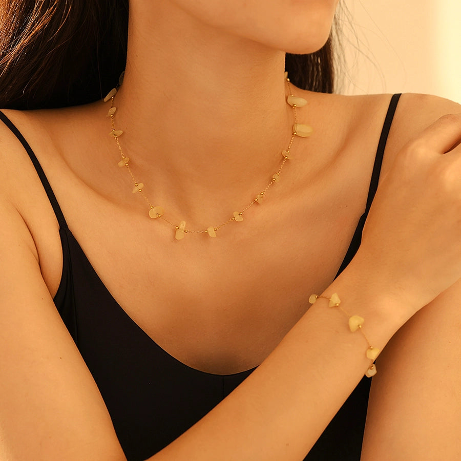 Europe and America  New Natural Stone Temperament Clavicle Necklace Bracelet Stainless Steel Non-Fading Light Luxury Jewelry Suit