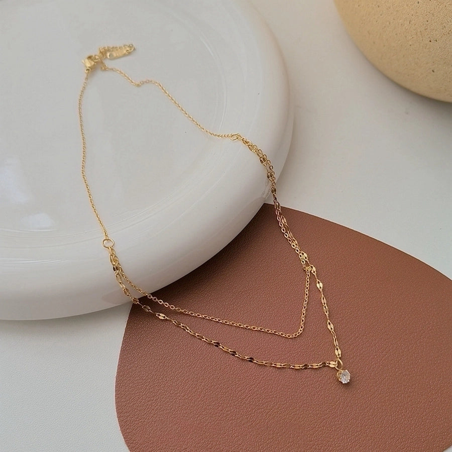 Jewelry IG Style Simple Style Geometric Titanium Steel Zircon Inlay Bracelets Necklace