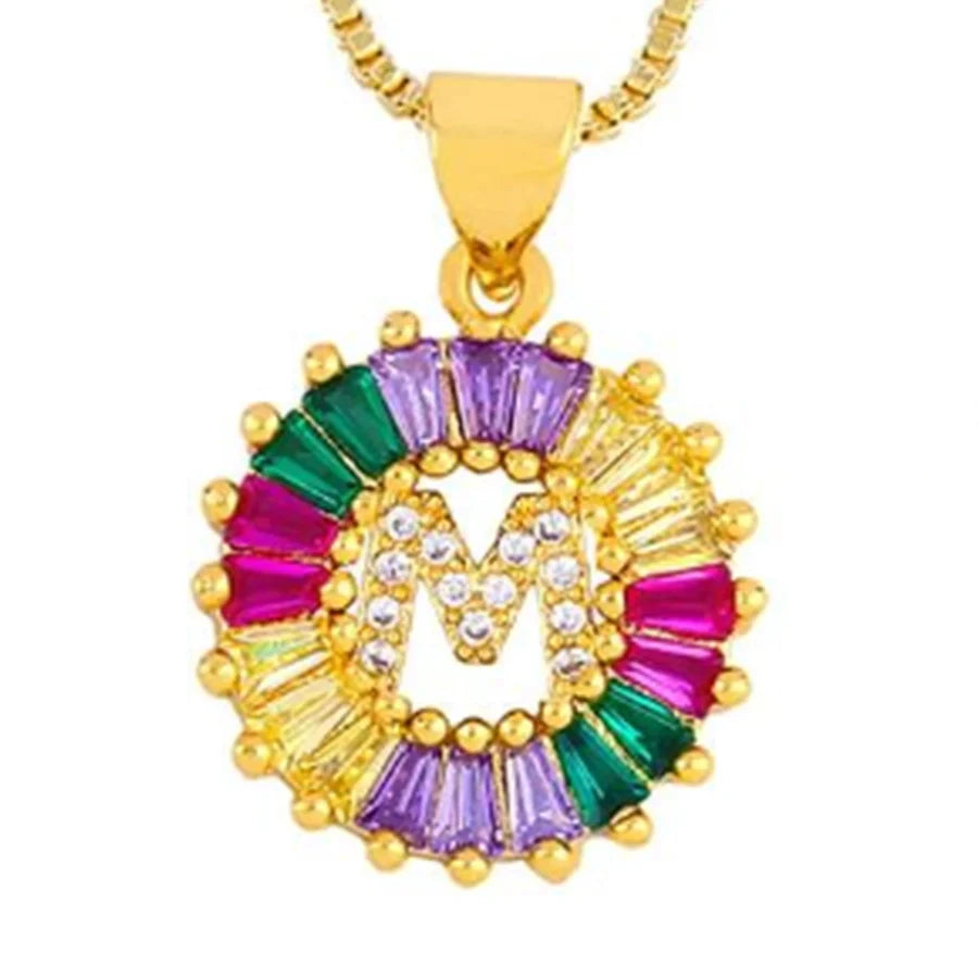 Copper 18K Gold Plated Plating Inlay Letter Zircon Pendant Necklace