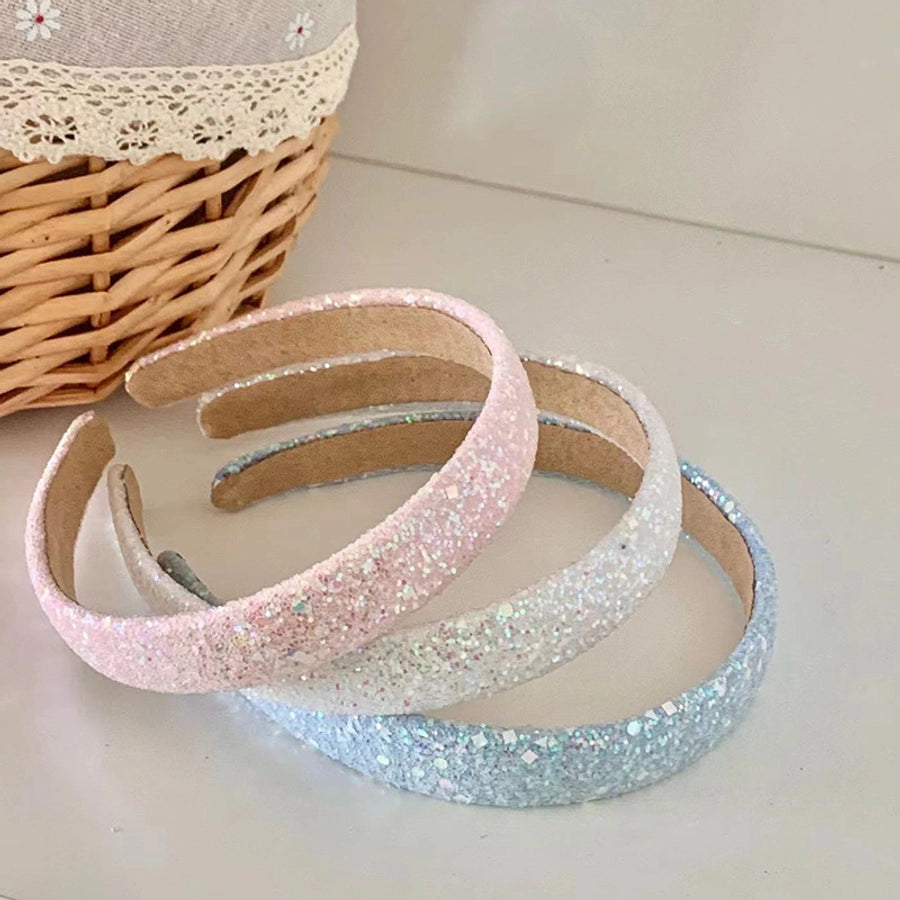 elegant streetwear solid color sequin cloth hair band