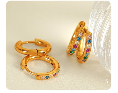 1 Pair IG Style Elegant French Style Round Polishing Plating Inlay 304 Stainless Steel Rhinestones 18K Gold Plated Earrings